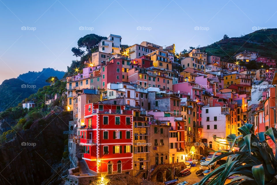 Illuminated Manarola town, part of Cinque Terre