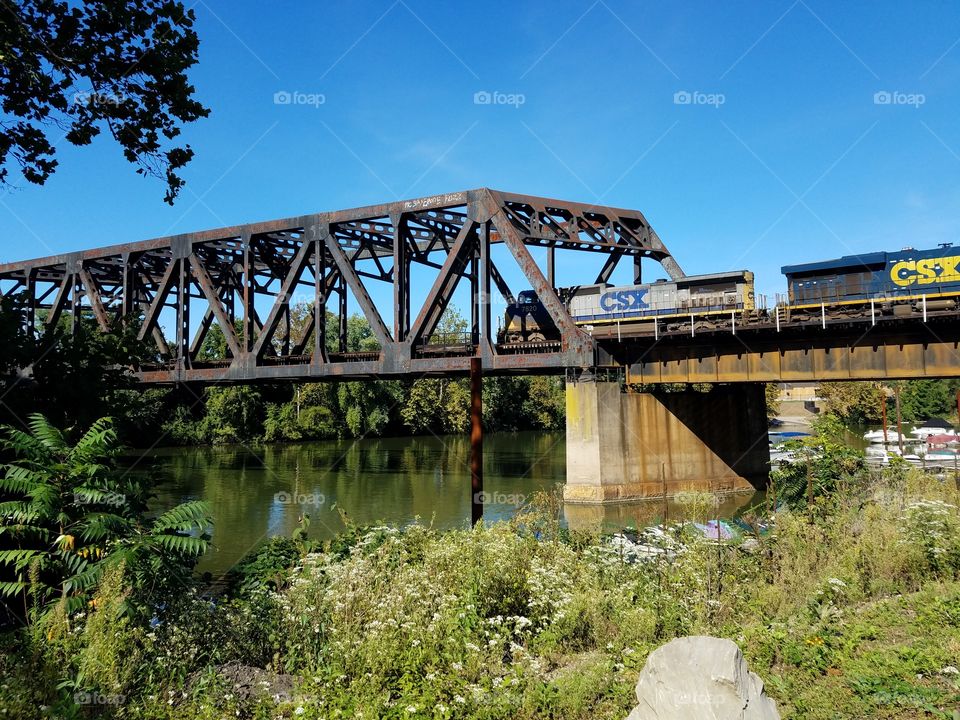 train is starting to cross the bridge