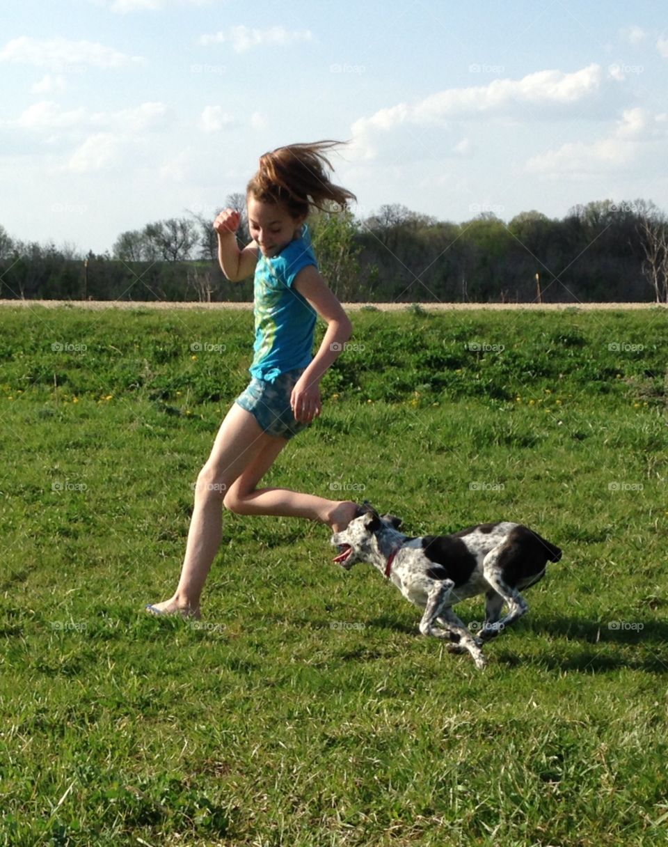Running with dog. Alexis running with Luna