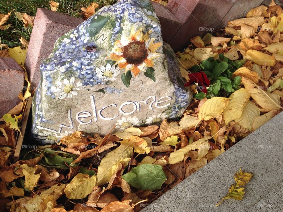 Welcome fall painted rock