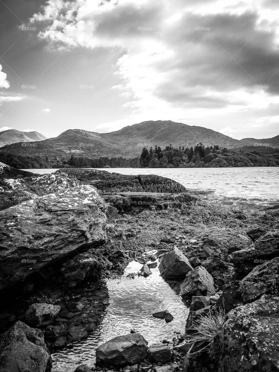 Coastline with mountains in the background. Ring of Beara, Kerry, Ireland. 