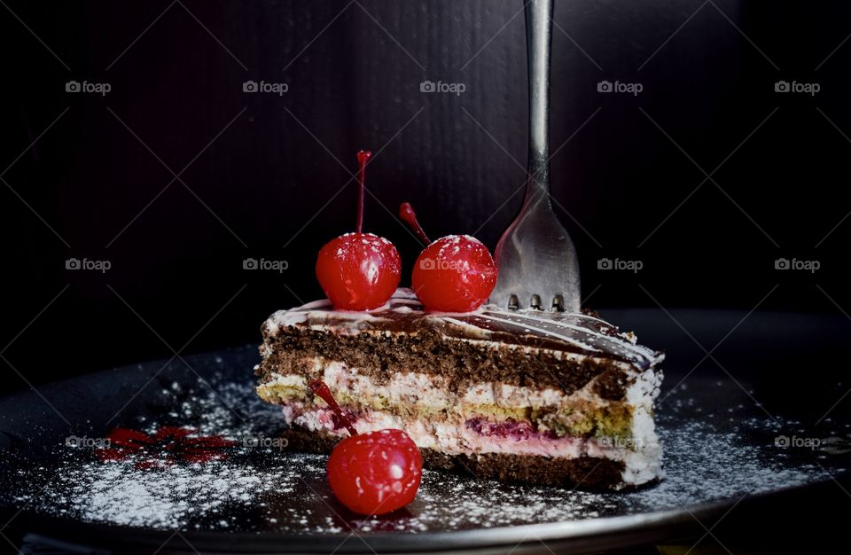 berry, cherry, dark key, red berry, juicy, still life, sweet cake