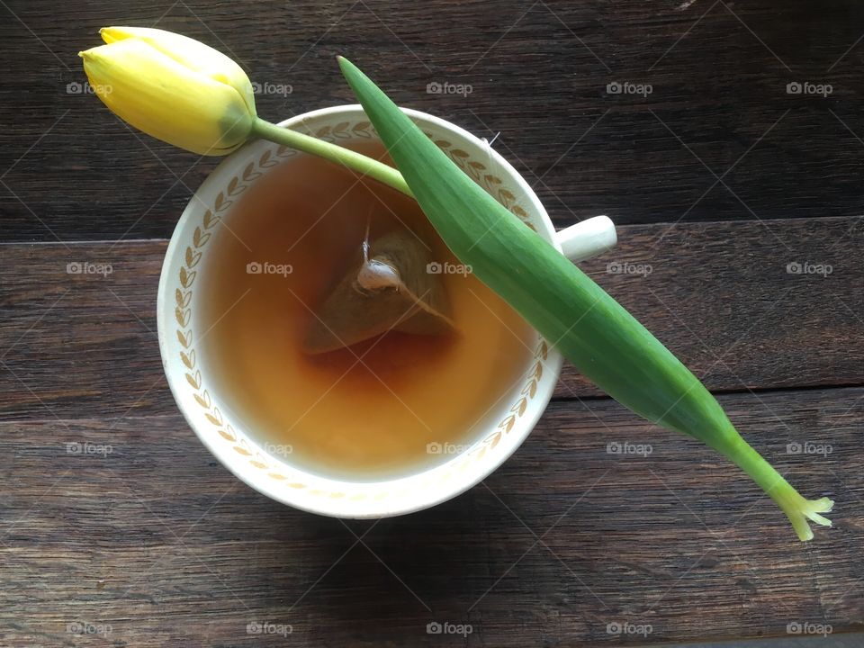 View of flower on tea cup