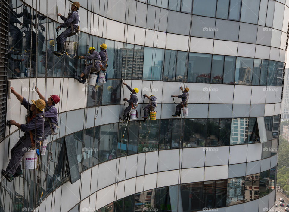 China, Beijing, window cleaner, dangorus job or work