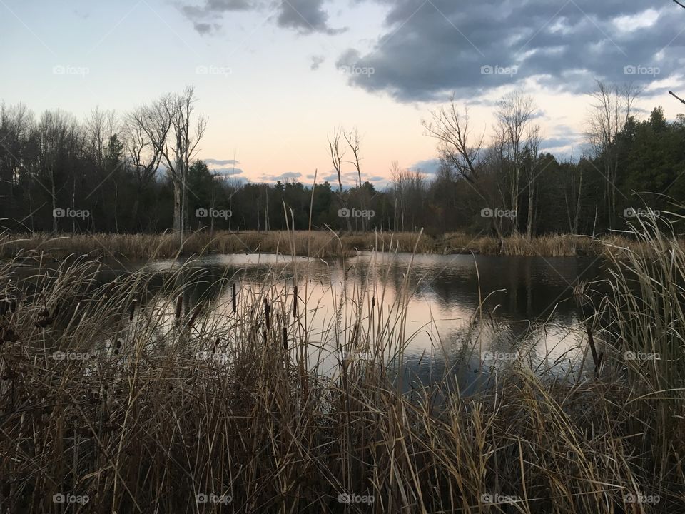 Point au Roche Pond at Sunset on a fall evening 