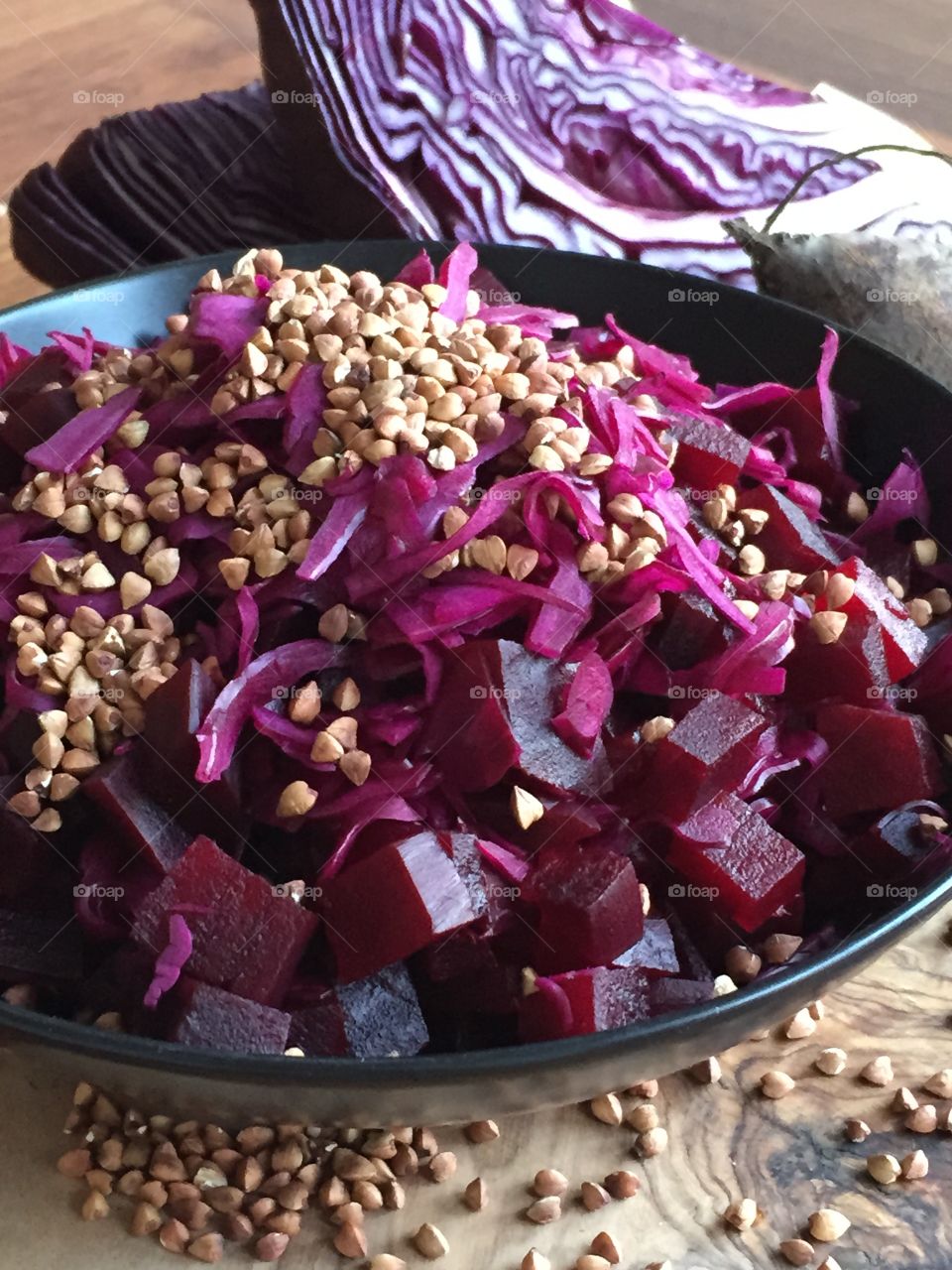 Red beets and cabbage salat with buckwheat 