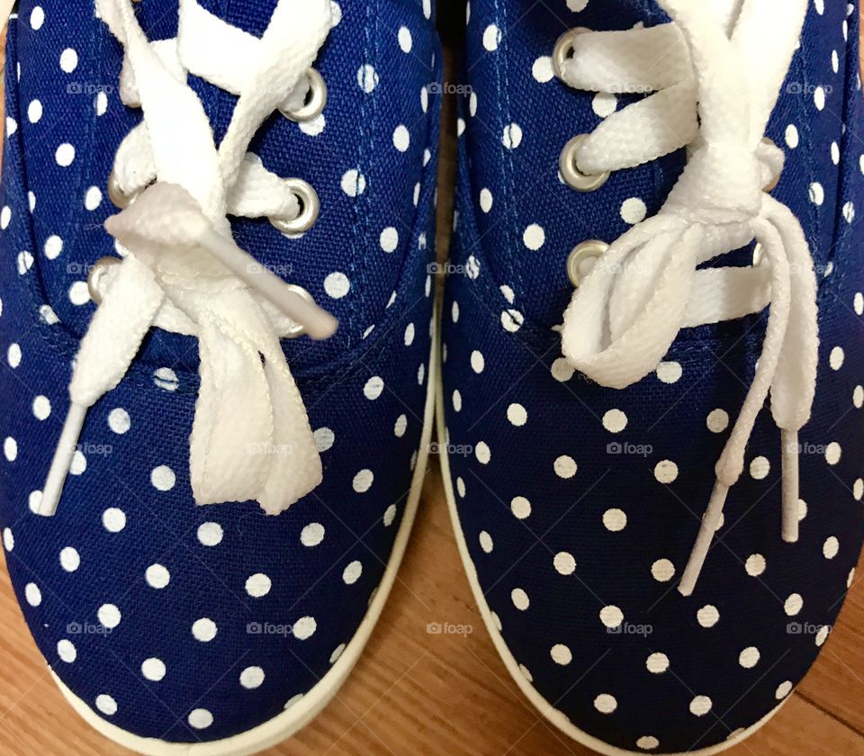 Blue Sneakers with White Polka Dots