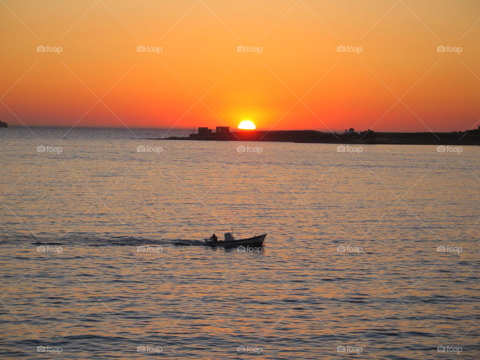 sunset sun sea boat by markfoapp