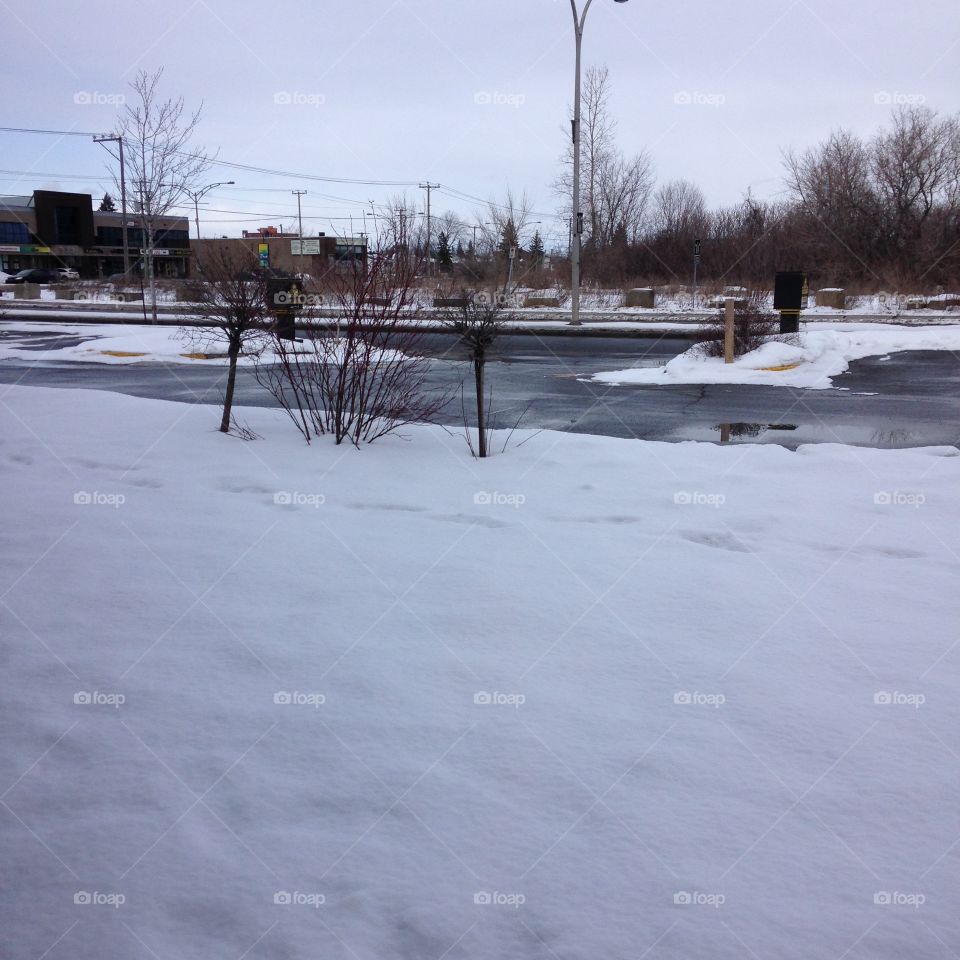 From inside through the window: snow