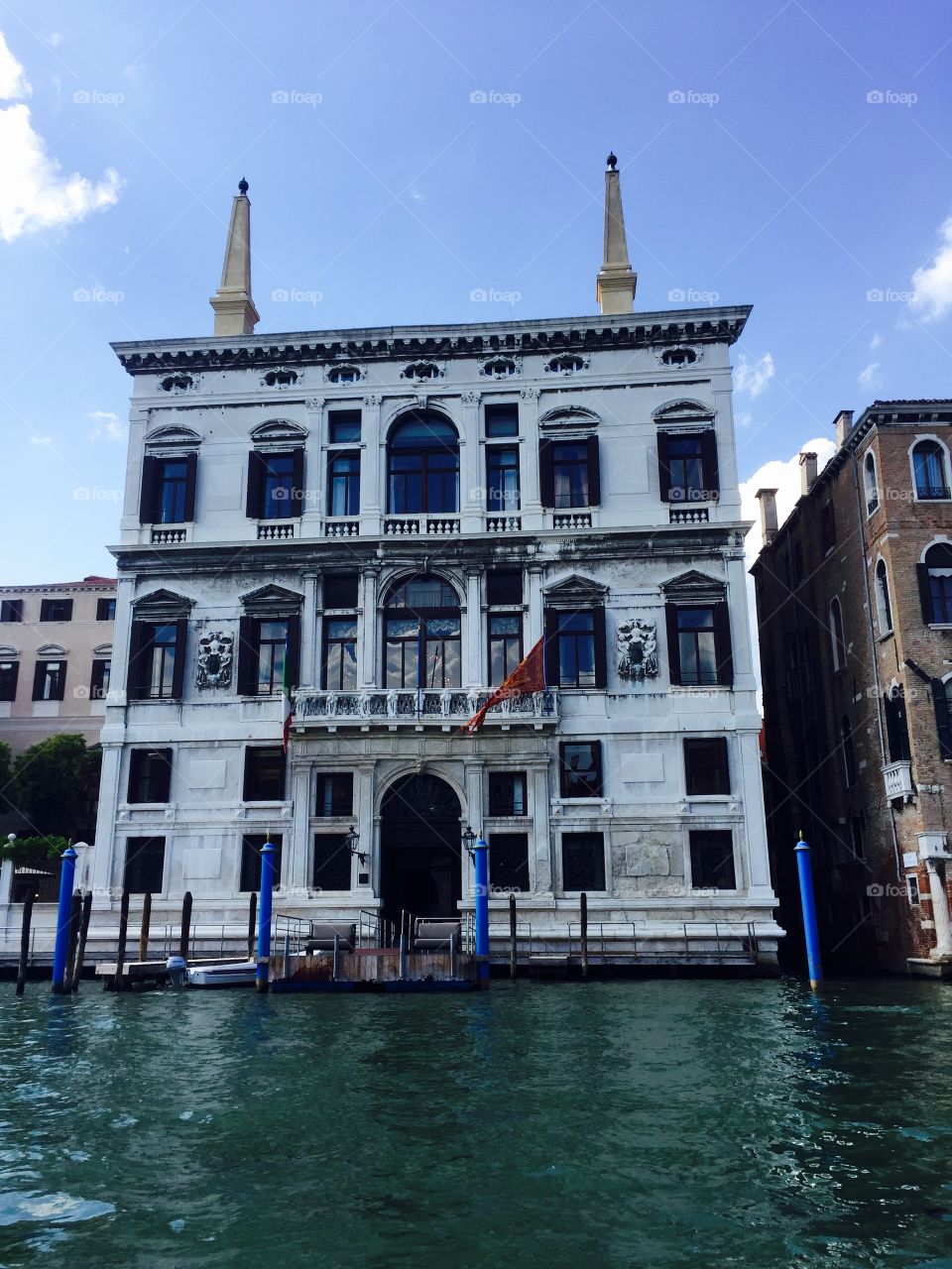Venice white building with flag