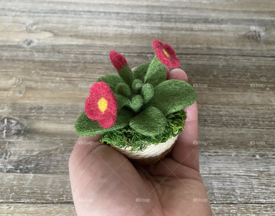 Felting flower in hand