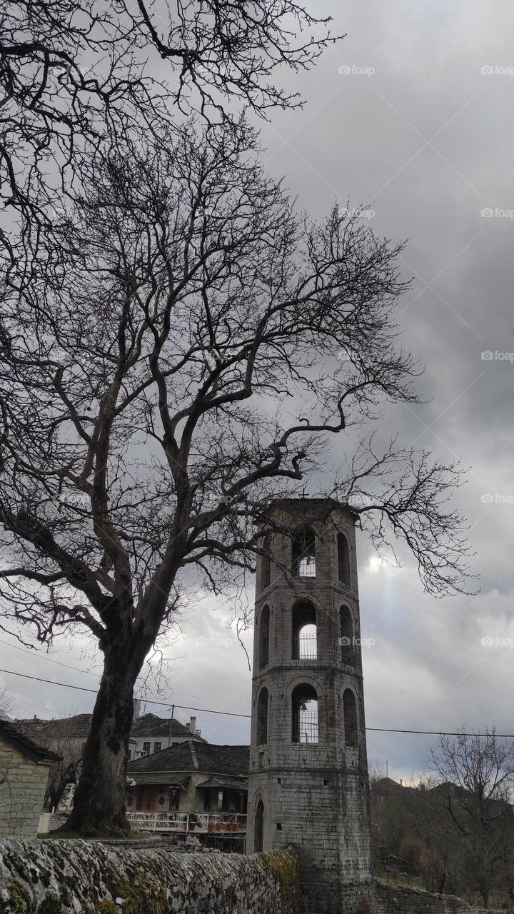 Winter scenery from a medieval village in Greece
