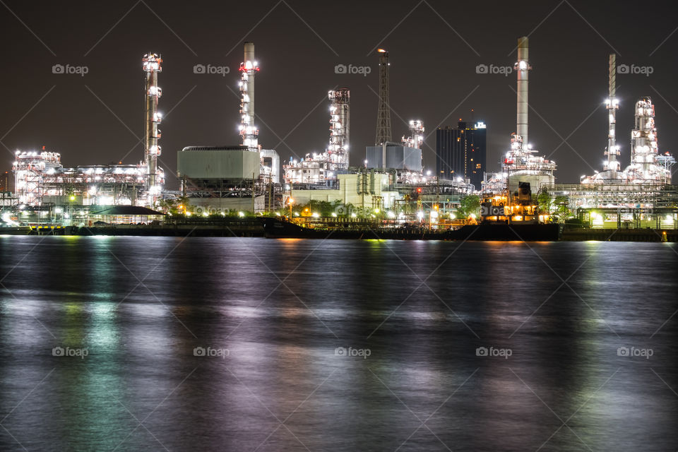 Oil refinery in the night scene at Bangkok Thailand