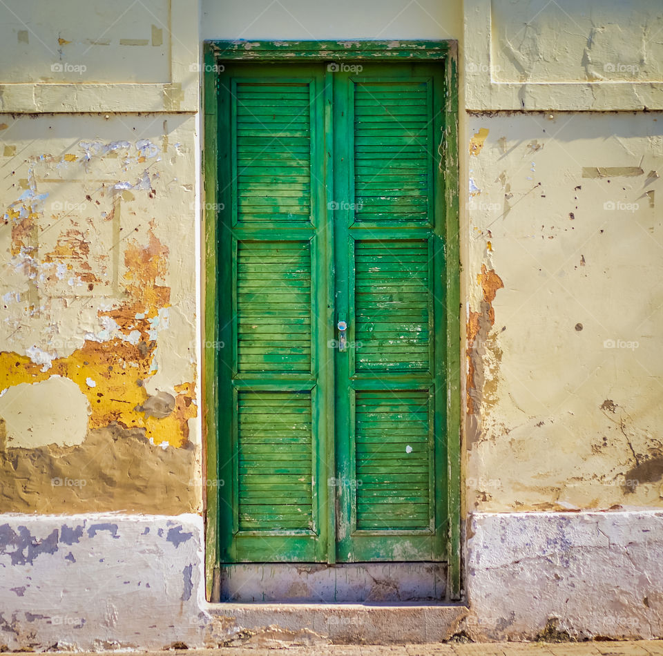 Closed door of old house