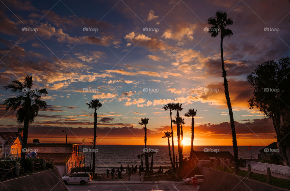 View of beach in California at sunset