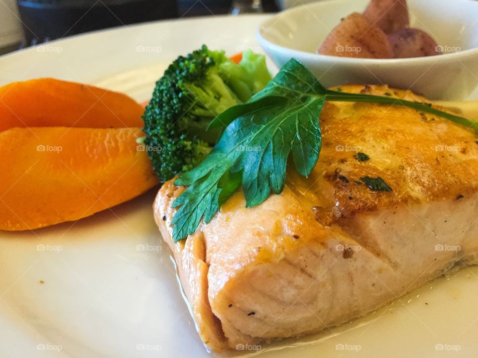 Healthy salmon dinner