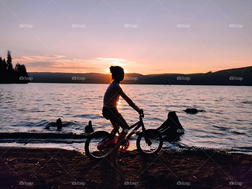 sunset on the mountain lake