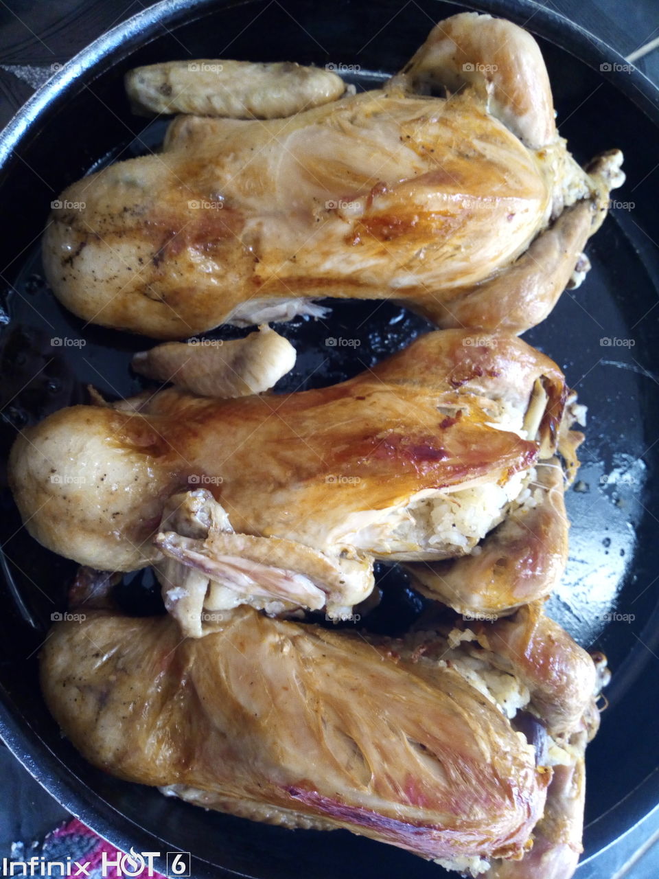 Three chicks stuffed and reddened with olive oil in an Egyptian way