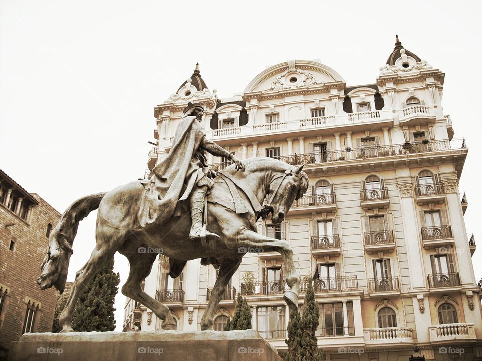 statue in Seville. man on horse statue in Spain