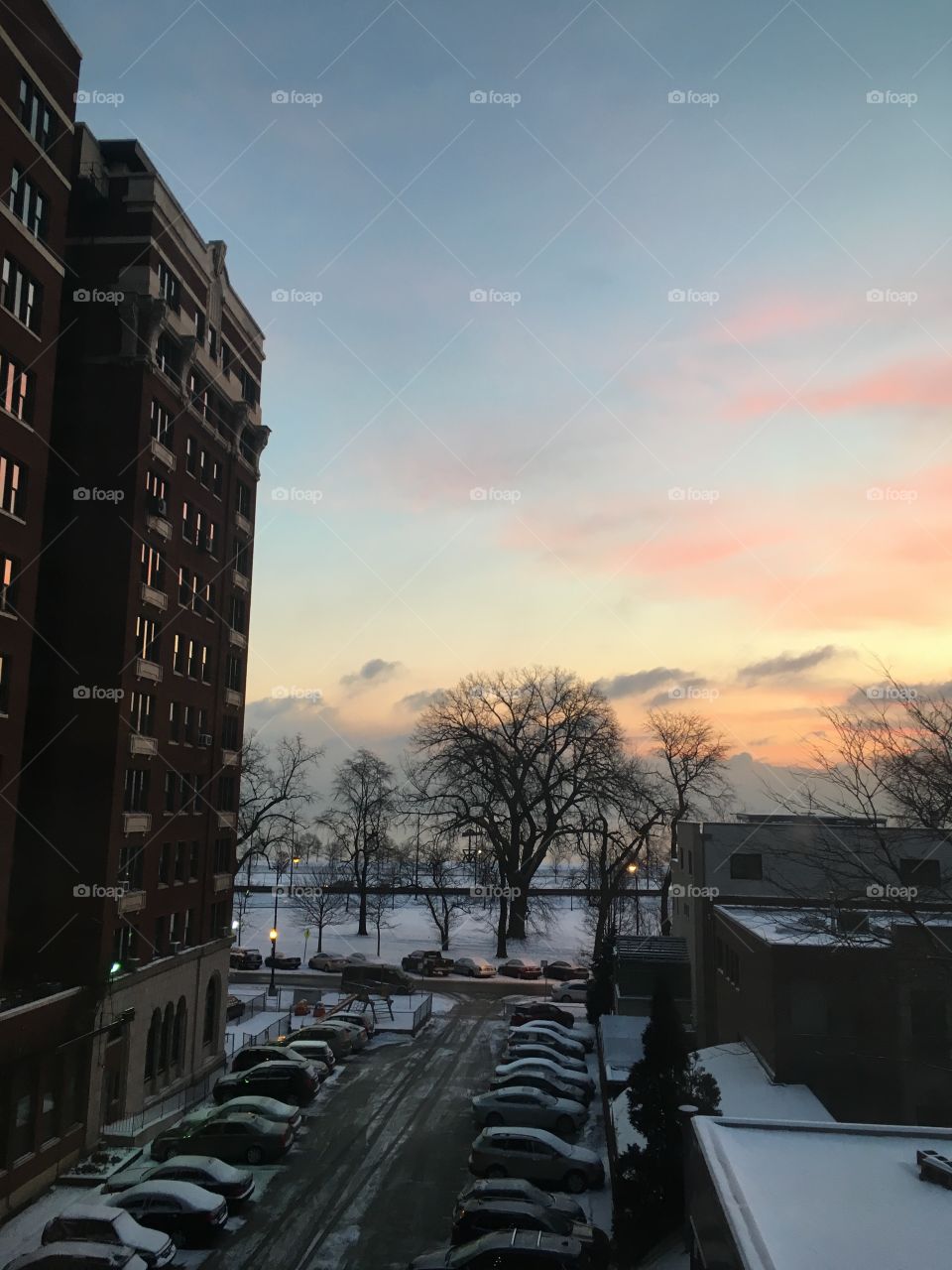 Snowy winter sunrise