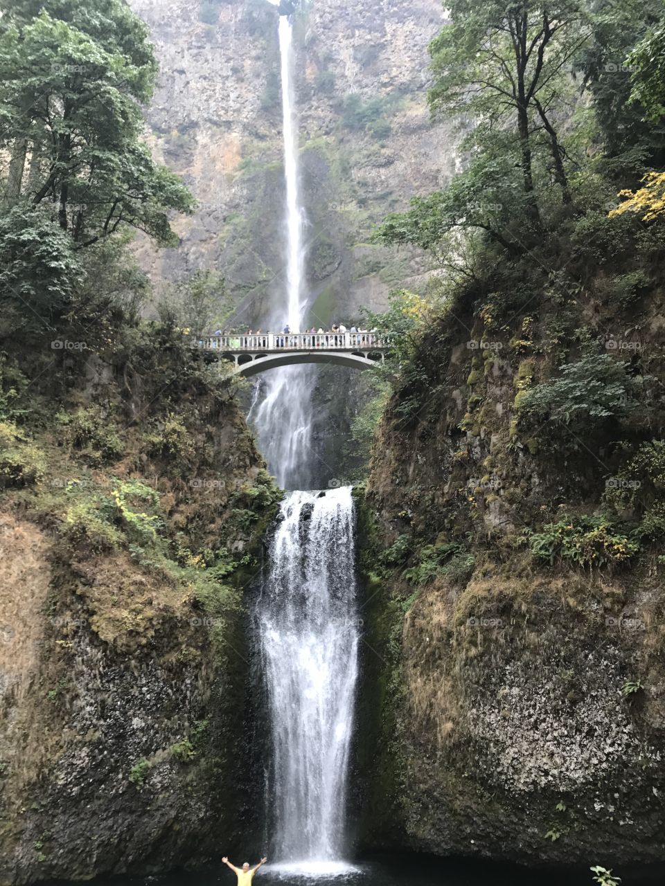 Beautiful view of Multnomah waterfalls in Portland Oregon 