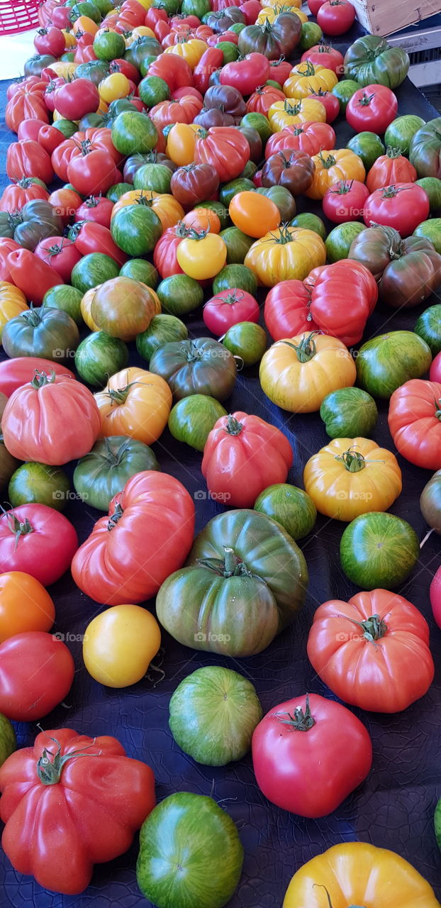 Colorful tomatoes from the market in Nice, France.