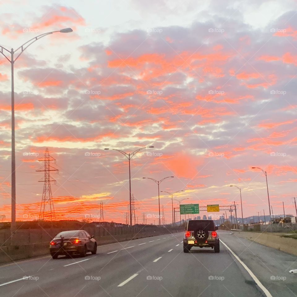 Beautiful sunset on the highway, South Shore of Montreal, Quebec, Canada 🍁