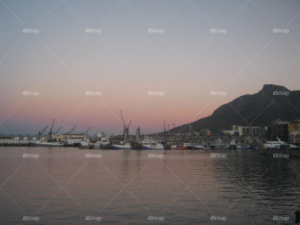 Dusk in Cape Town at the water front a very popular tourist attraction