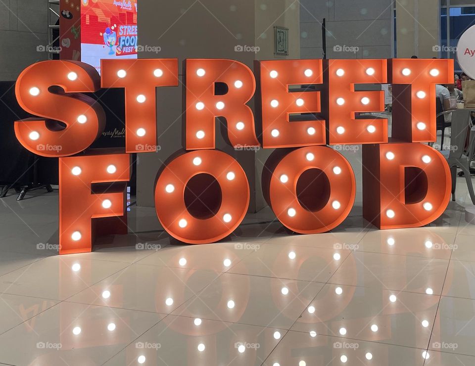 Street food sign with lights