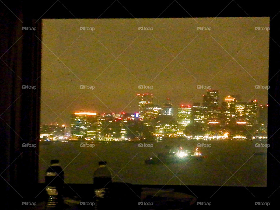 Boston Skyline night light from the window 