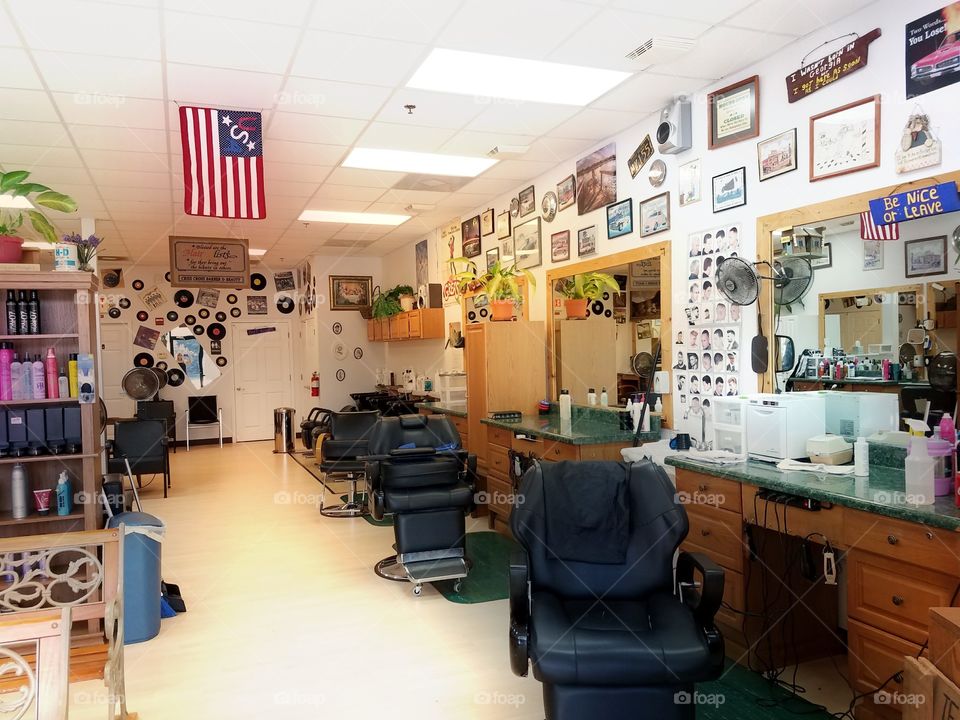 Inside a barber shop