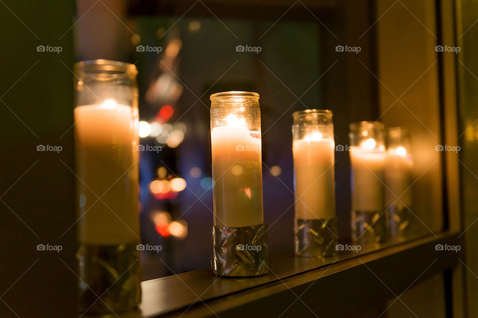 Row of blowing candles at a party