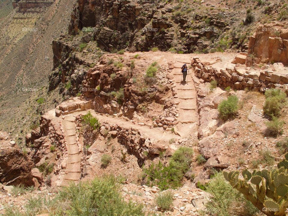 A hiker on the South Kaibab trail in the Grand Canyon.