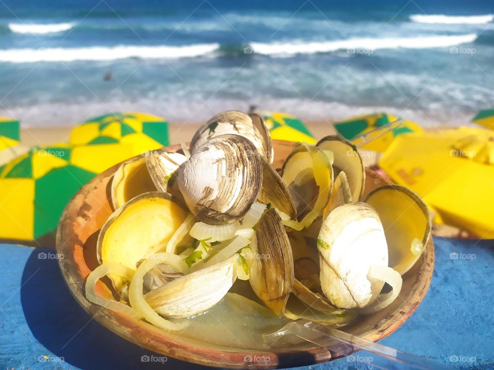 typical food from the Bahian coast. Green, yellow, blue and white. Brazil