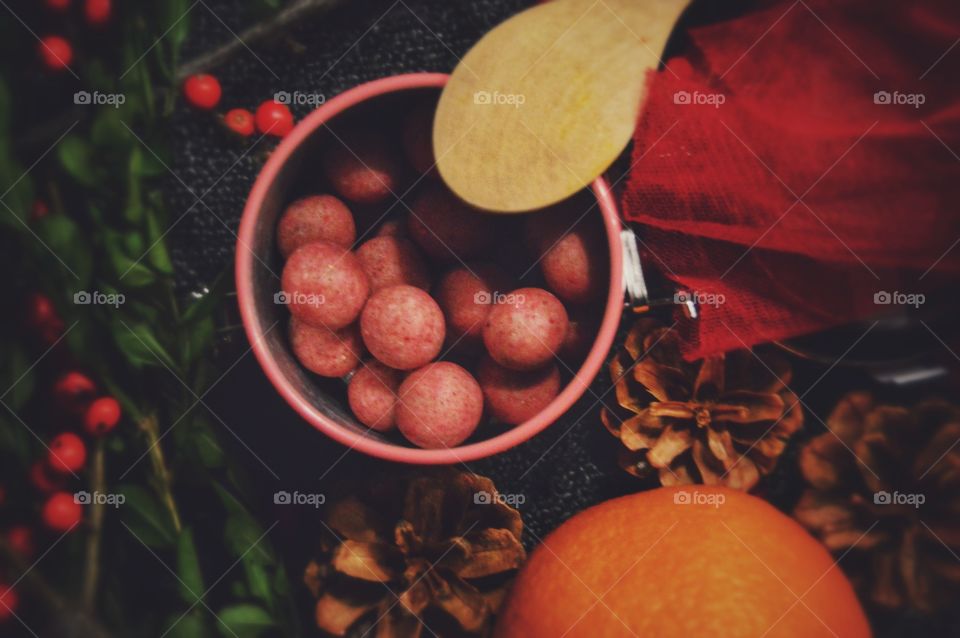 Flatlay with christmas candy