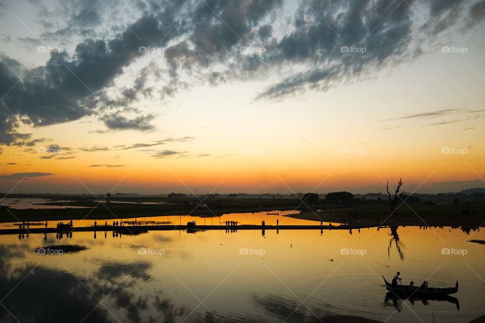 Idyllic lake during sunset