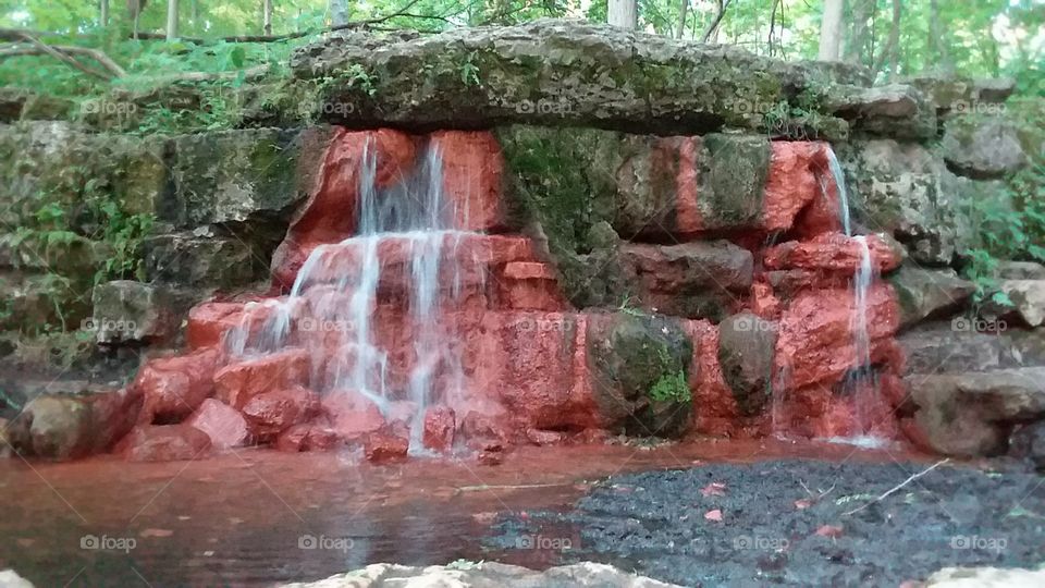 Red stone waterfall