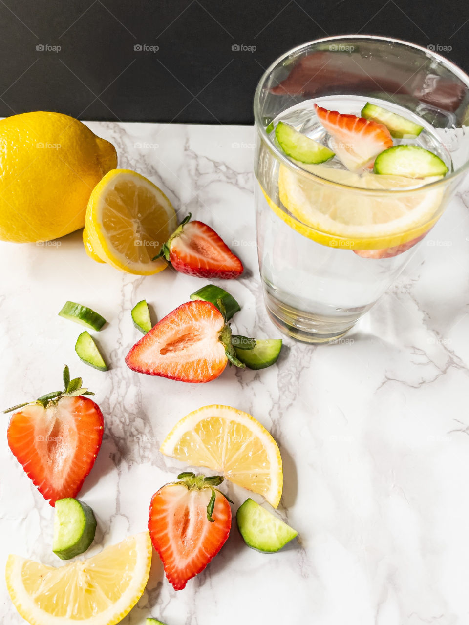 Cucumber, lemon, and strawberry water 