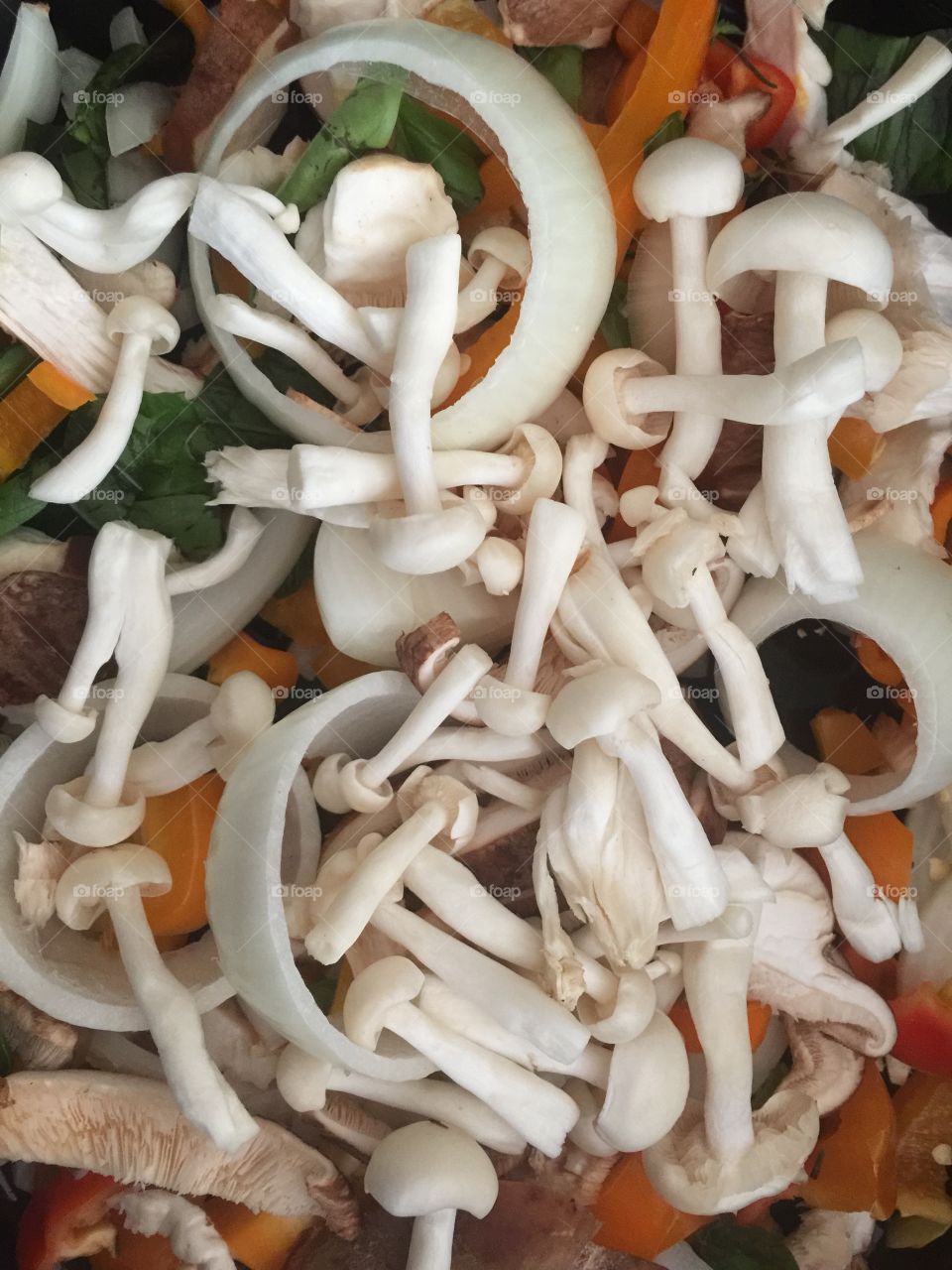 Mushrooms and produce chopped 