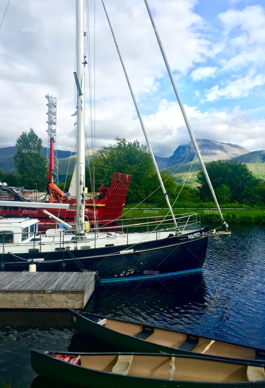 Yacht and boat n a canal at Fort William , Scotland