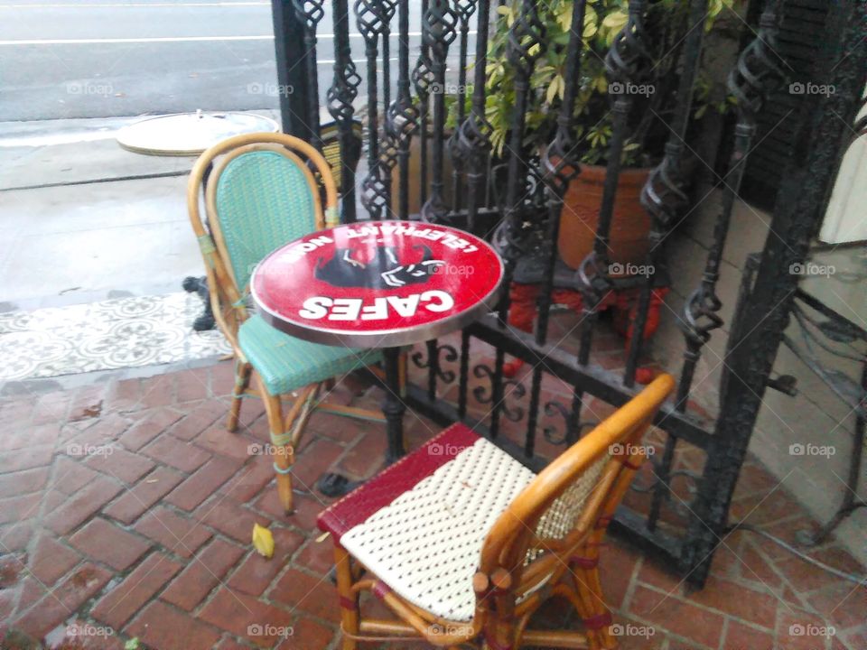 some outdoor, protected seating of an interesting cafe/bakery, near LA
