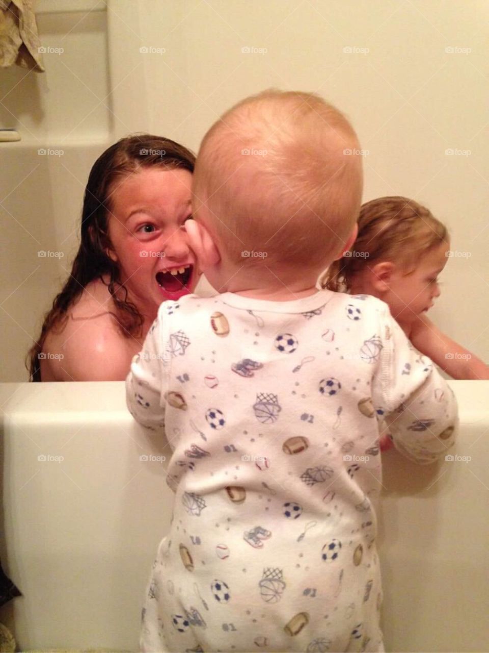 Screaming in the tub. 