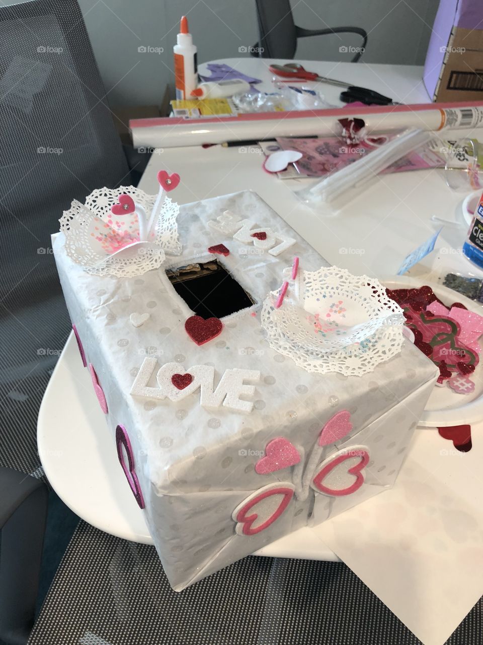 Making Valentine’s boxes 