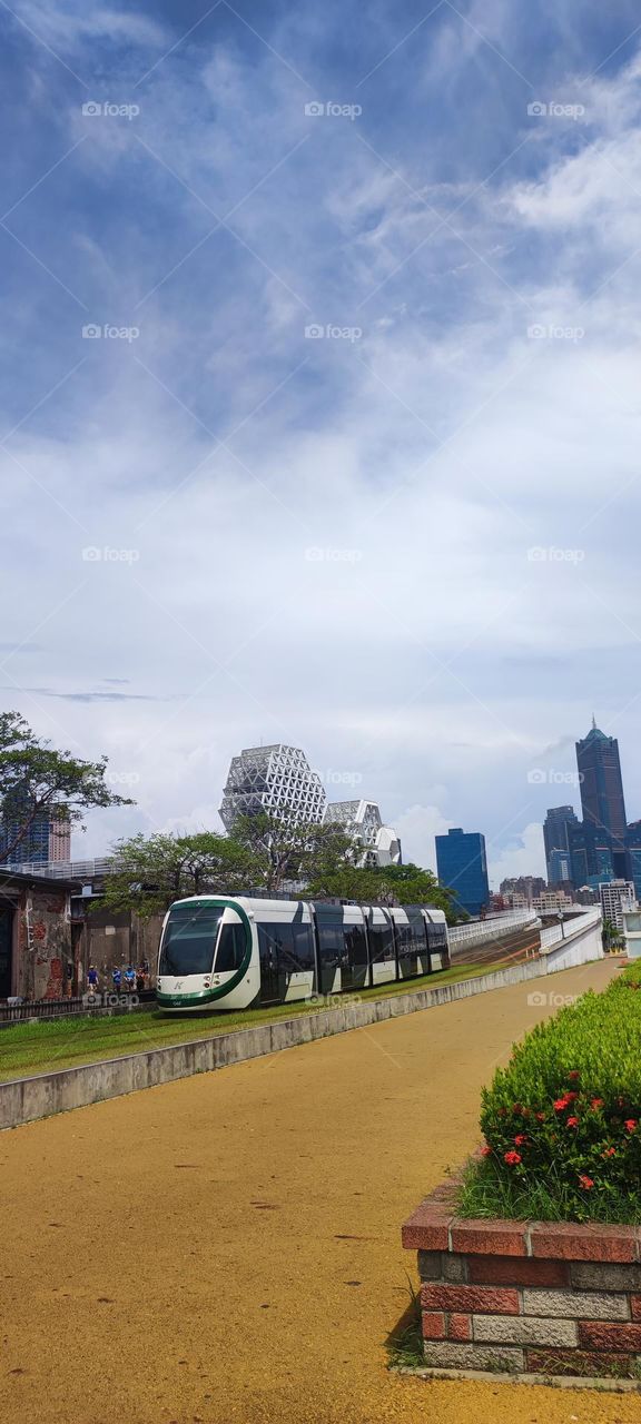 Cityscape with light rail