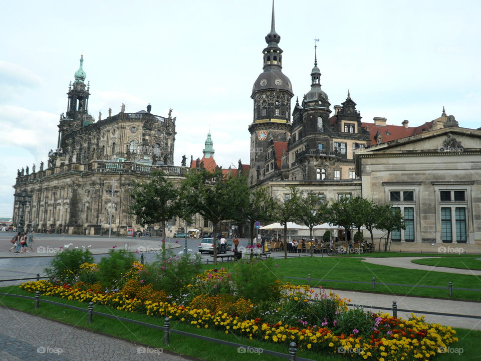 Germany Dresden, here is Teater Platz Street, and I took pictures towards the katholische hofkirche and Hausmannsturm.