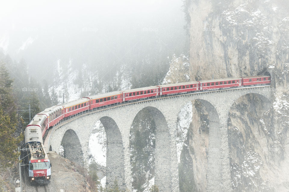 swiss train in alps. Switzerland