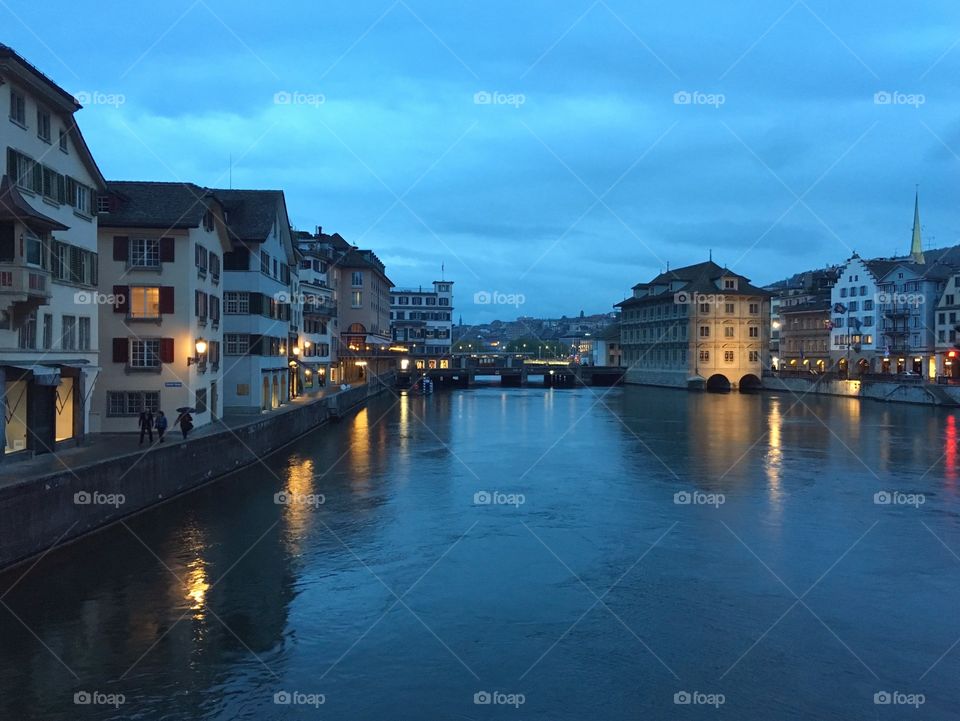 Zurich night canal 