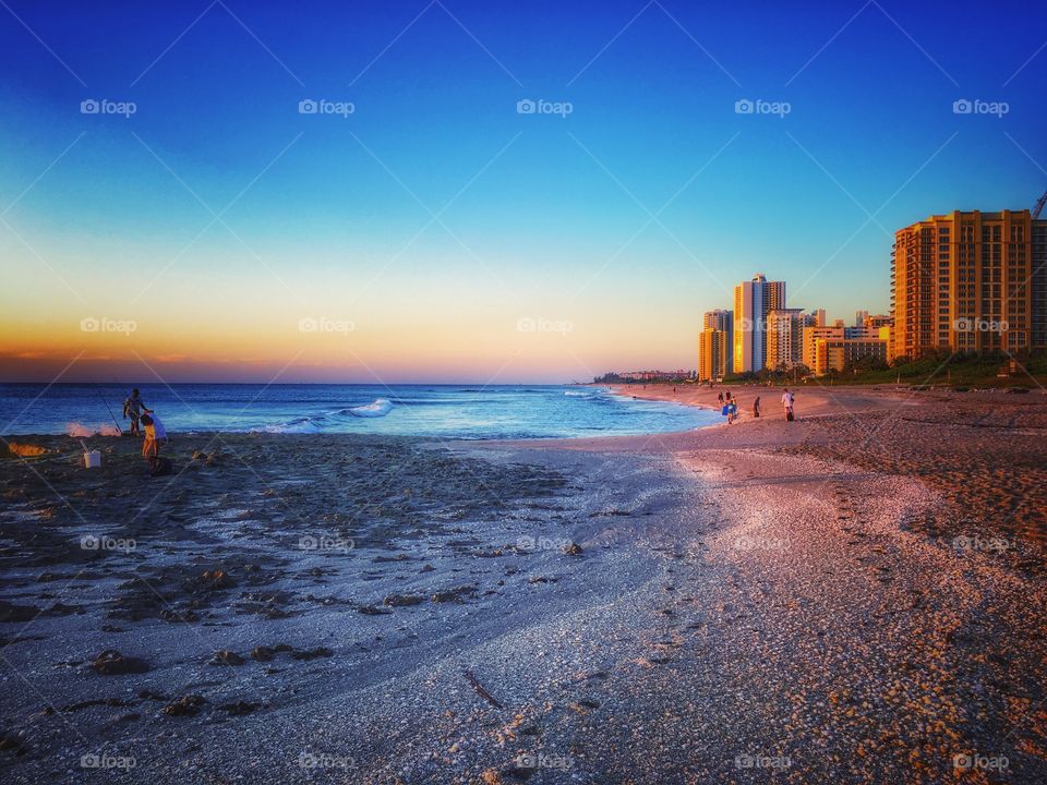 Scenic view of beach during sunset