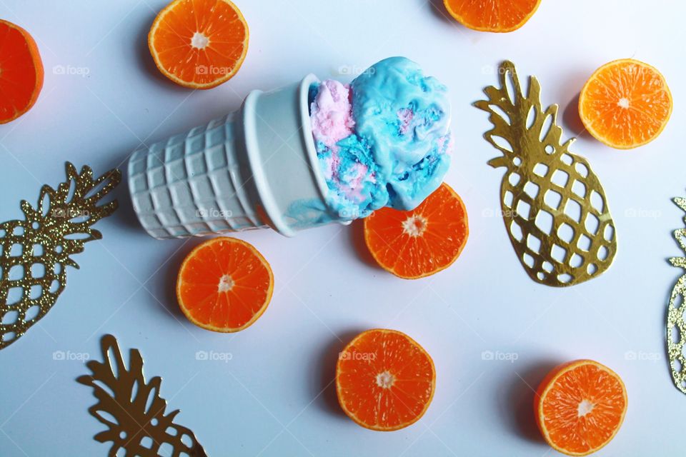 Ice cream and orange fruits
