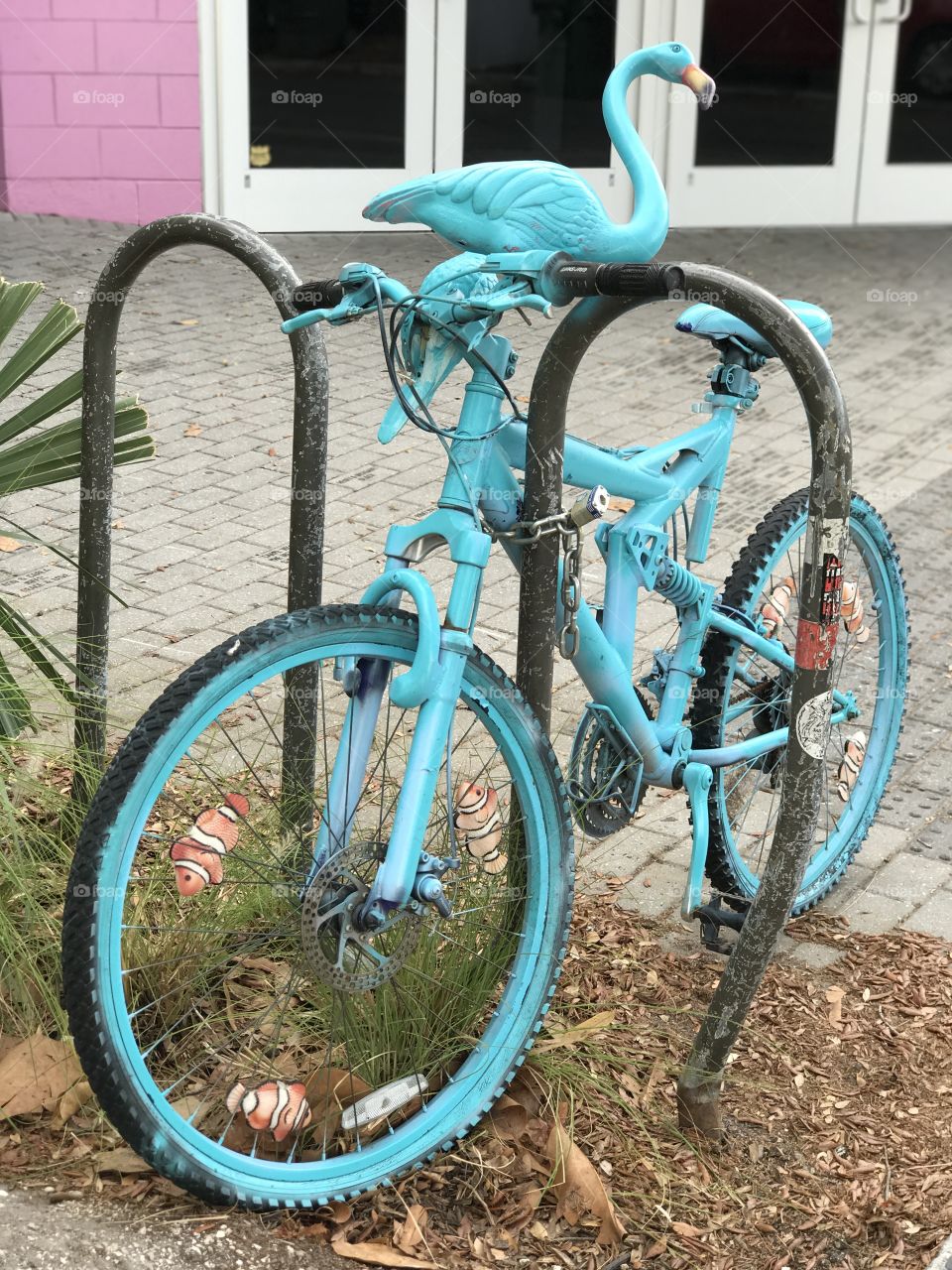 Turquoise blue bicycle with embellishments 
